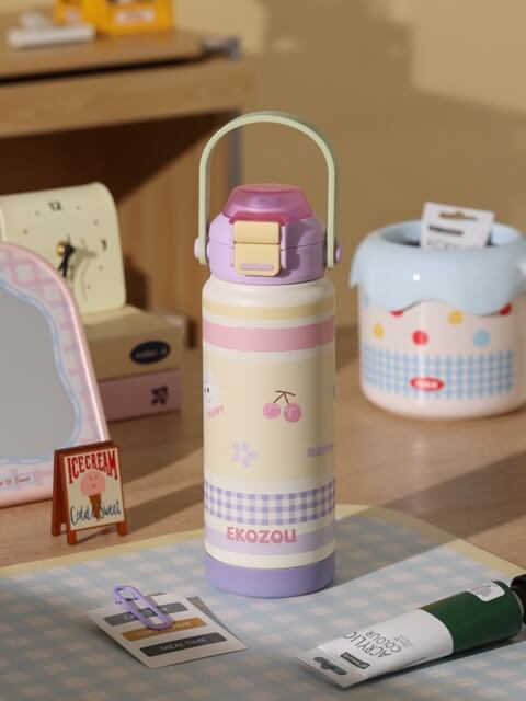 ขวดน้ำเก็บความเย็น เคลือบเซรามิก EKOZOU KATI AND CHATHAI ขนาด 750ML. (PURPLE-CREAM)